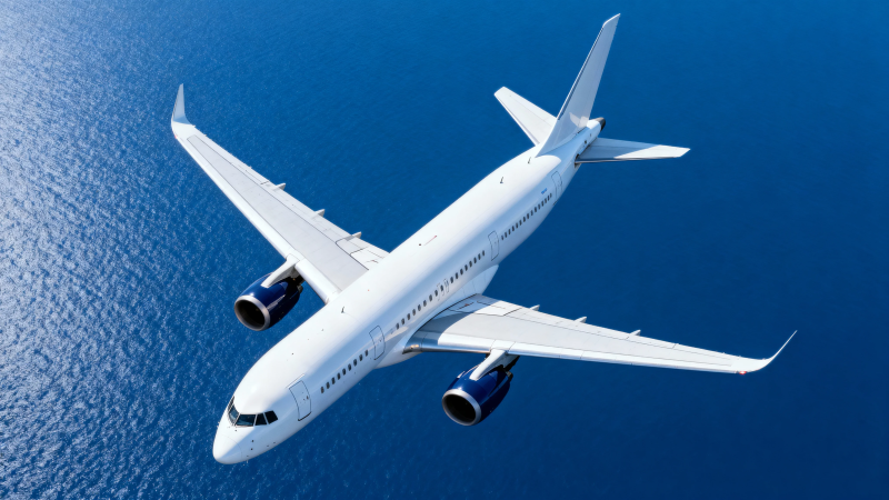 飞机翱翔蔚蓝海面之上图片