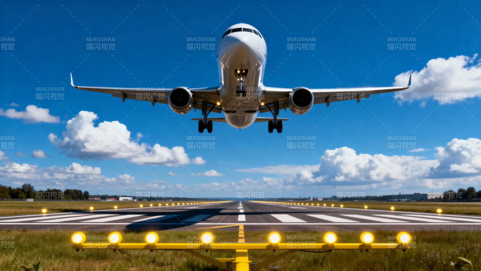 飞机降落跑道瞬间图片
