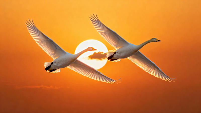 夕阳双雁飞图片