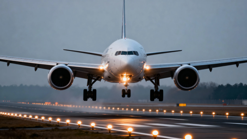 飞机降落 跑道灯光闪烁图片