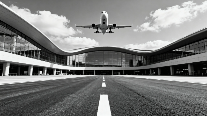 飞机降落现代机场航站楼图片