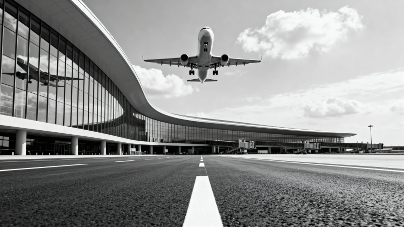 飞机降落现代机场航站楼图片