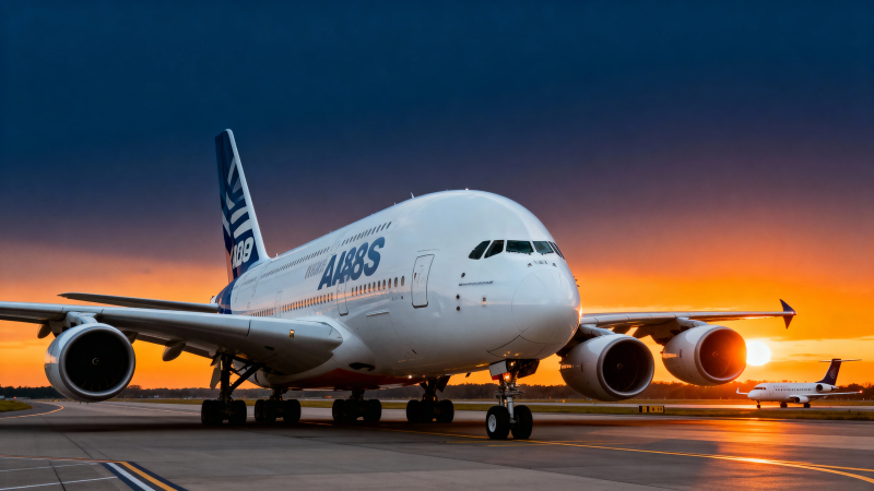 夕阳下的空客A巨无霸图片