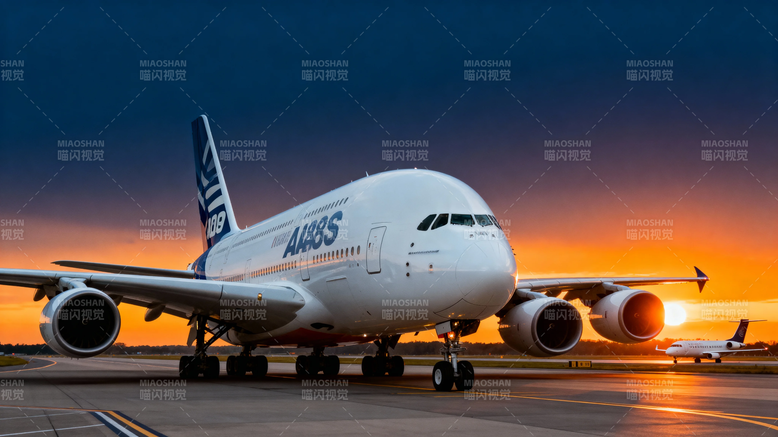夕阳下的空客A巨无霸图片