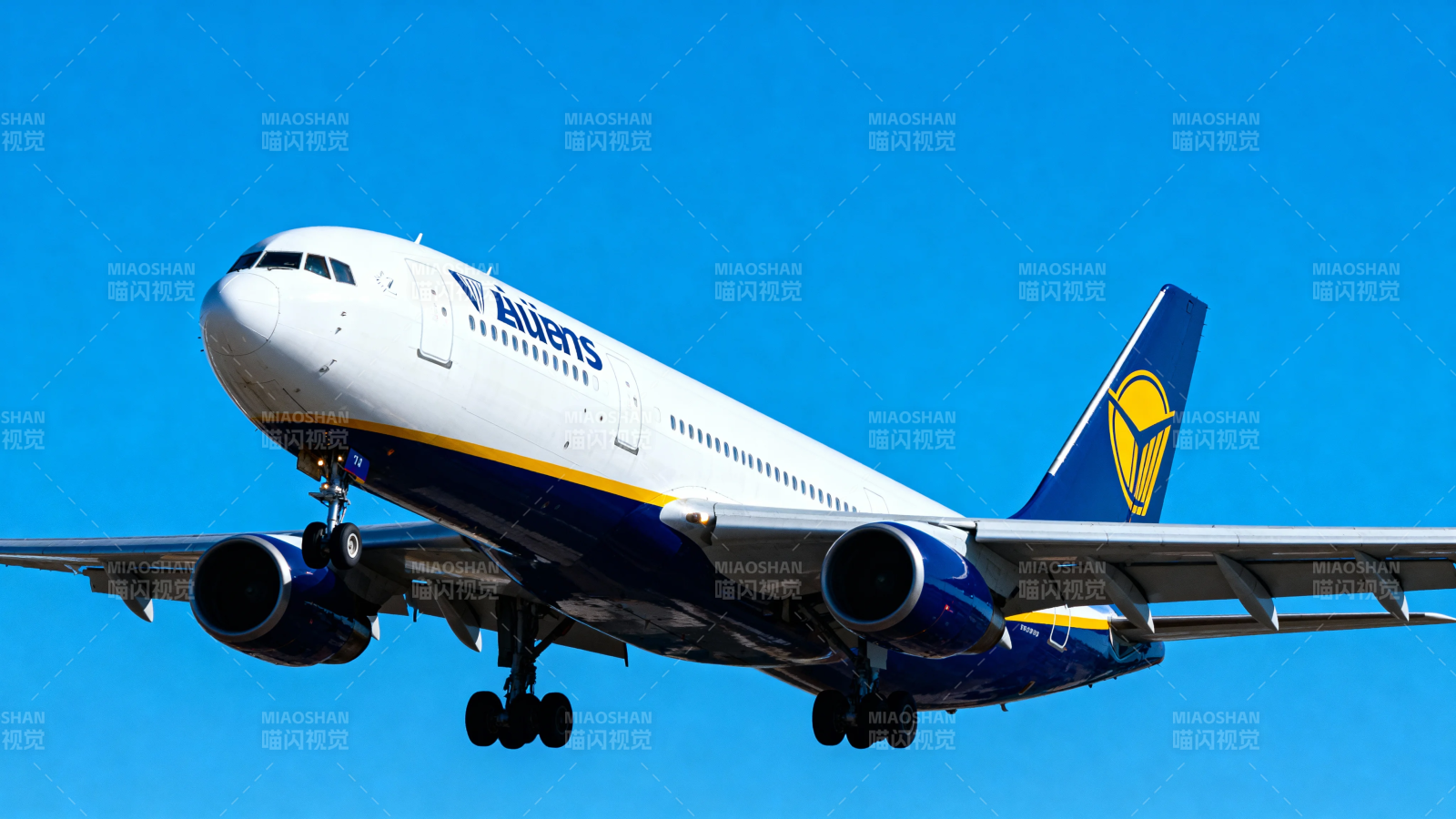 蓝天下的客机正降落图片