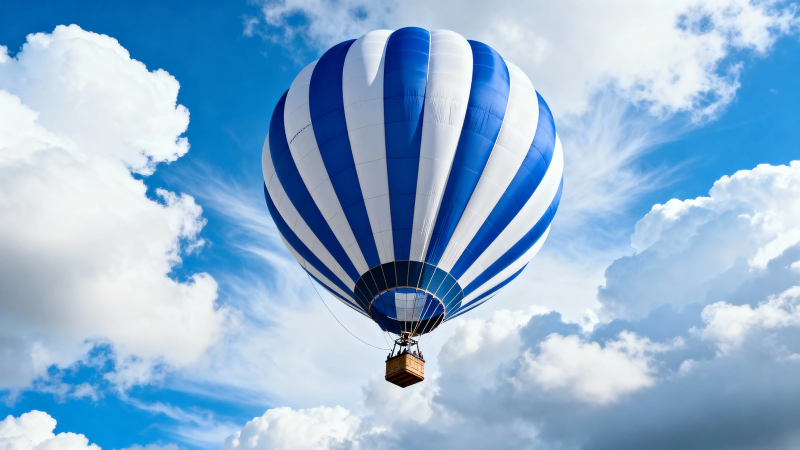 蓝白热气球翱翔云海间图片