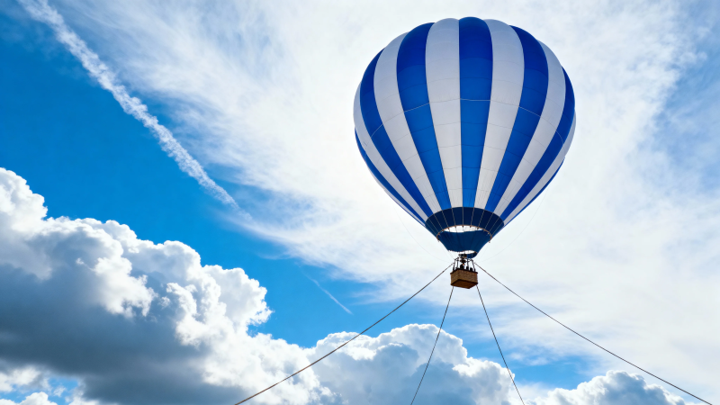 蓝白热气球翱翔云海间图片