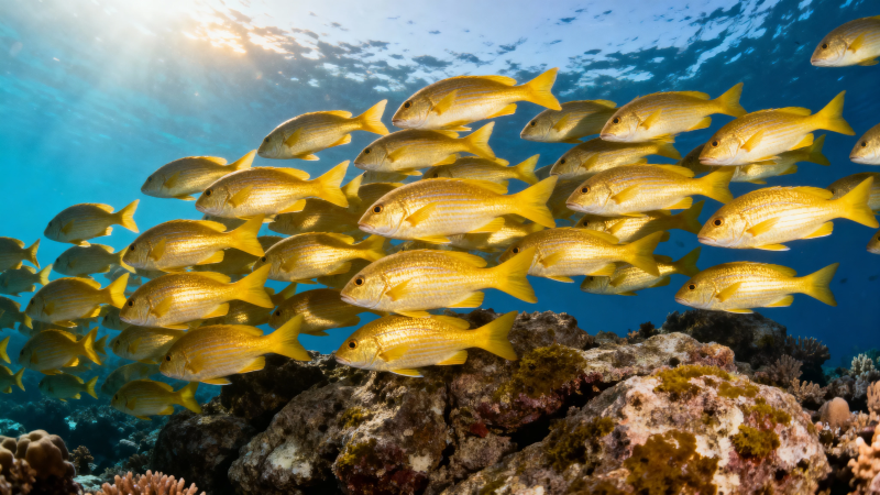 鱼群游弋珊瑚礁间图片
