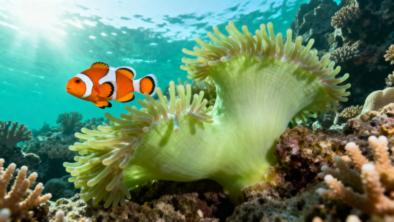 小丑鱼与海葵共舞海底图片