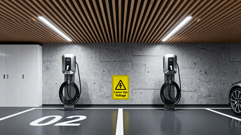 地下车库充电桩警示区图片