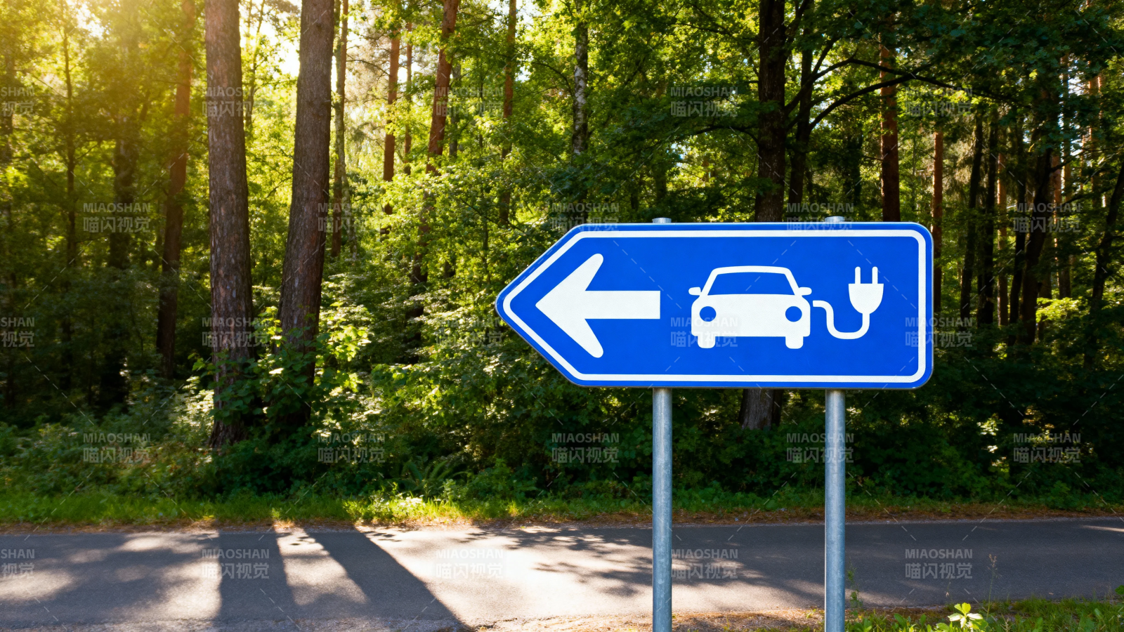 林间电动车充电站指示牌图片