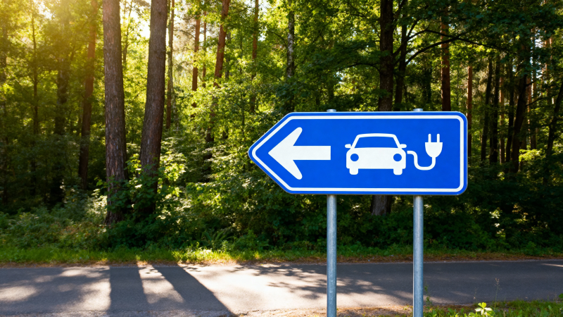 林间电动车充电站指示牌图片