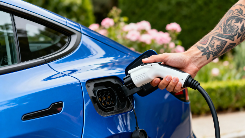 蓝车充电中 纹身手操作图片