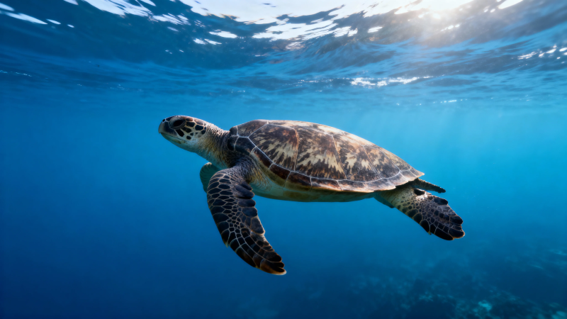 海龟悠游蔚蓝深海图片