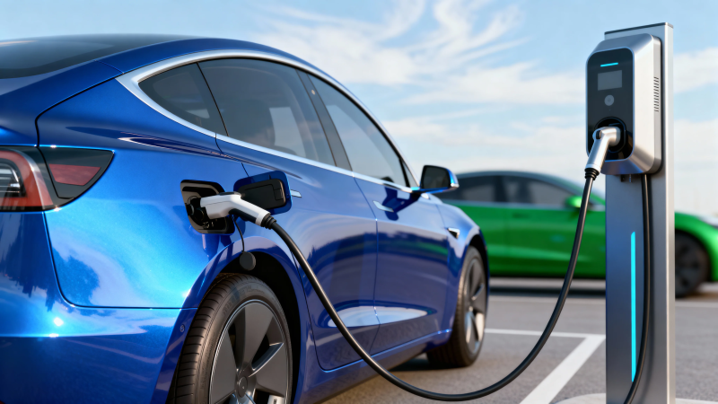 蓝色电车充电中图片