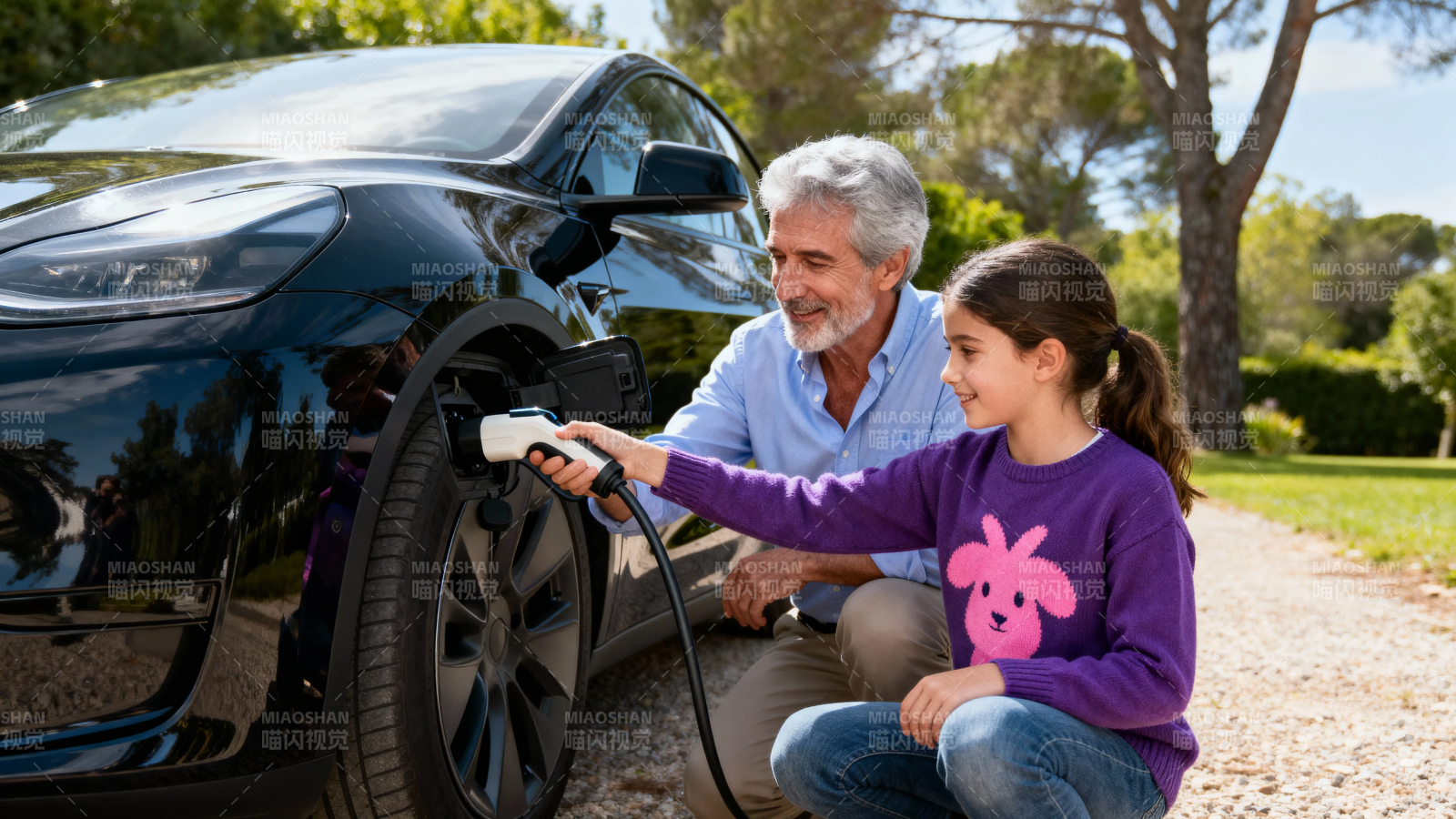 祖孙共充电动车 温馨绿色行图片