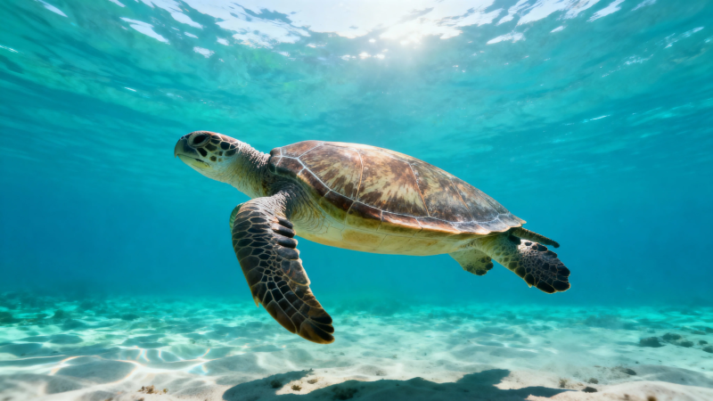海龟悠游碧蓝海底图片