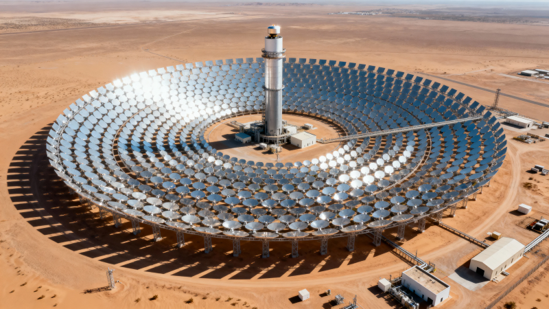 沙漠中的太阳能塔式电站图片