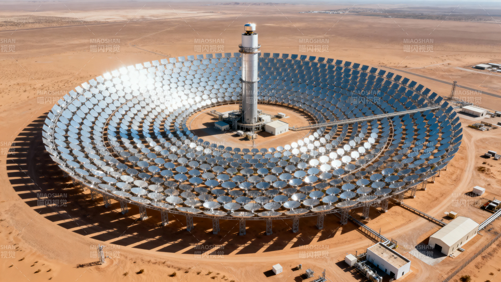 沙漠中的太阳能塔式电站图片