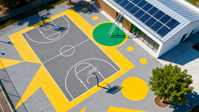 屋顶篮球场配太阳能板图片