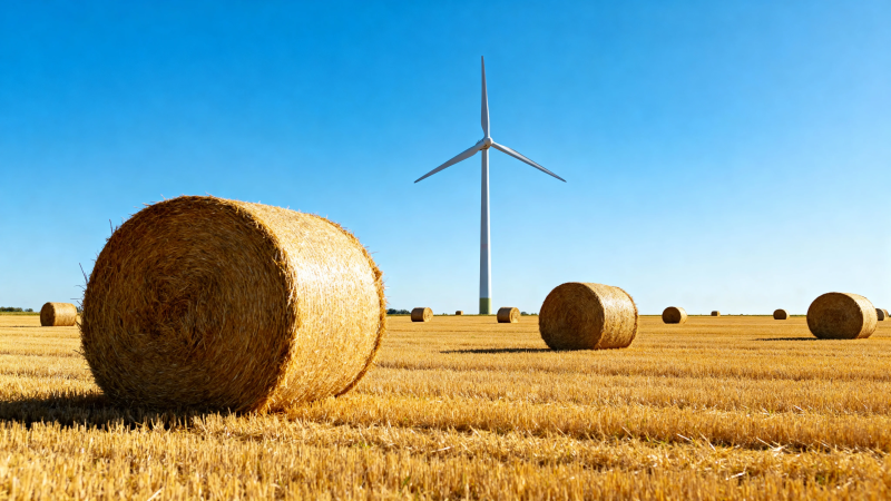 风车下的金黄麦田图片