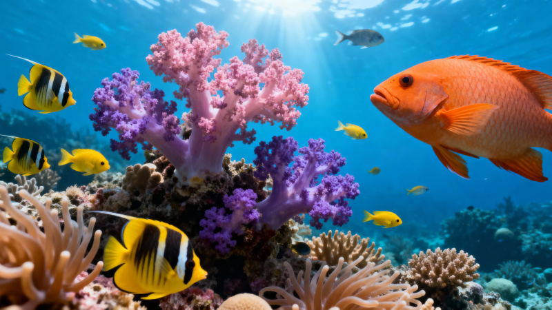 海底珊瑚鱼群绚烂世界图片