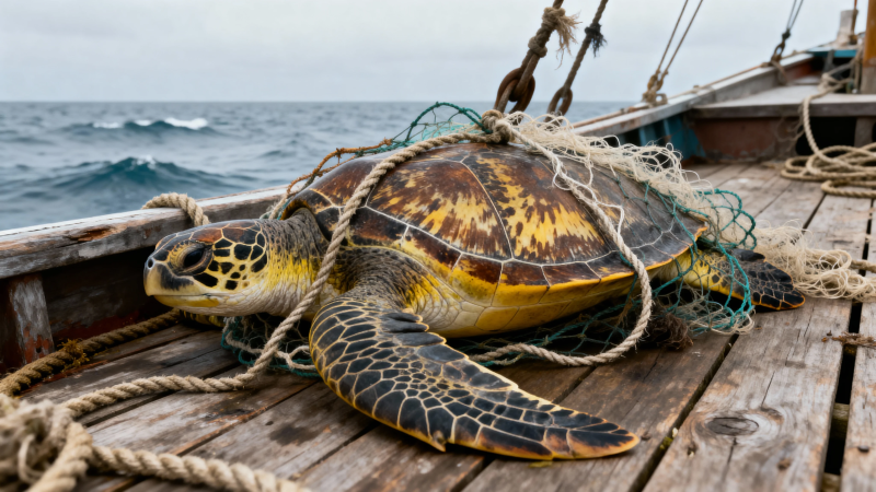 海龟被困渔网 亟待救援图片