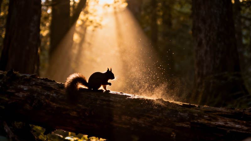 林间松鼠沐金光图片