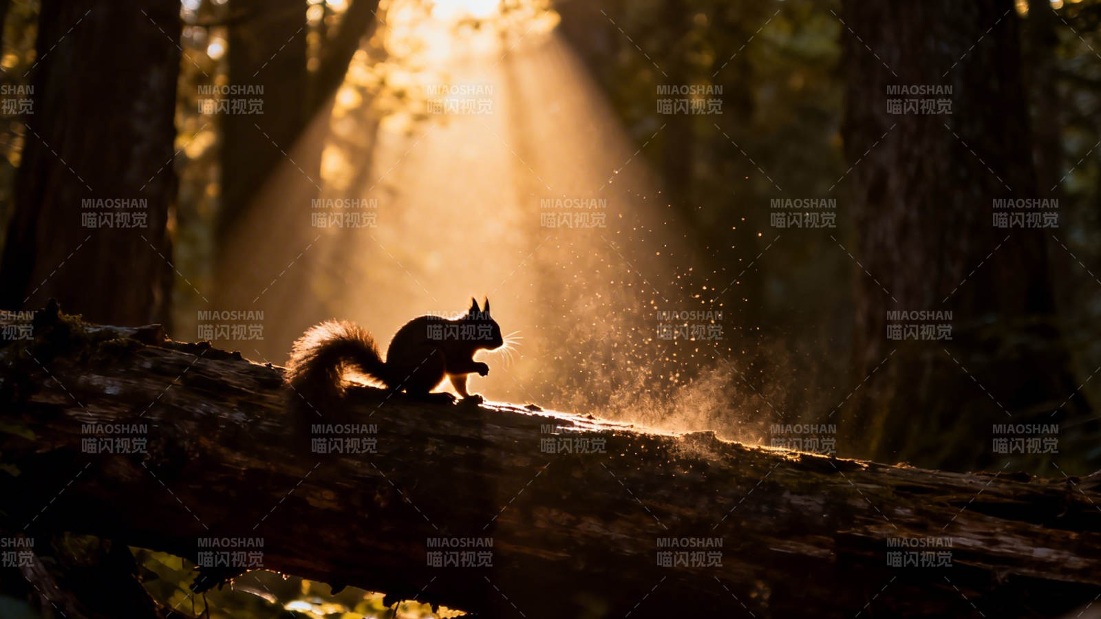 林间松鼠沐金光图片