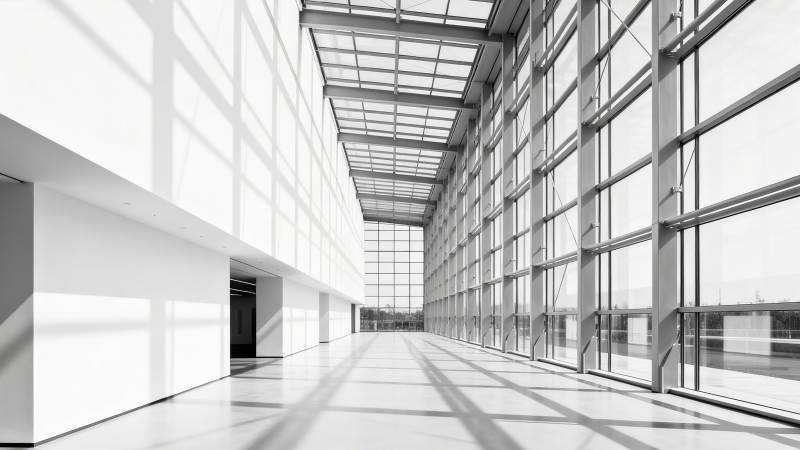 现代玻璃长廊光影交错图片