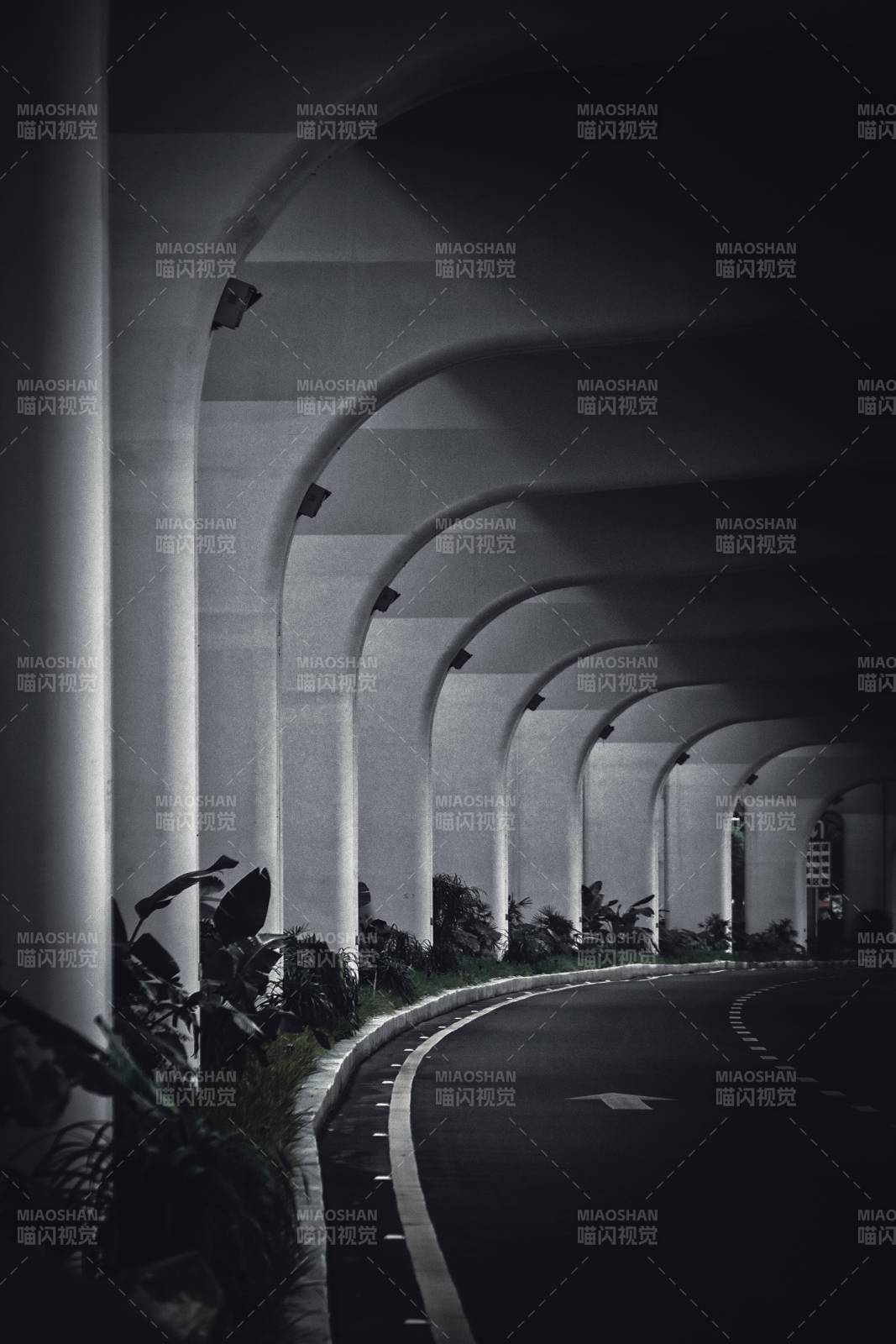 拱廊夜路 光影蜿蜒图片