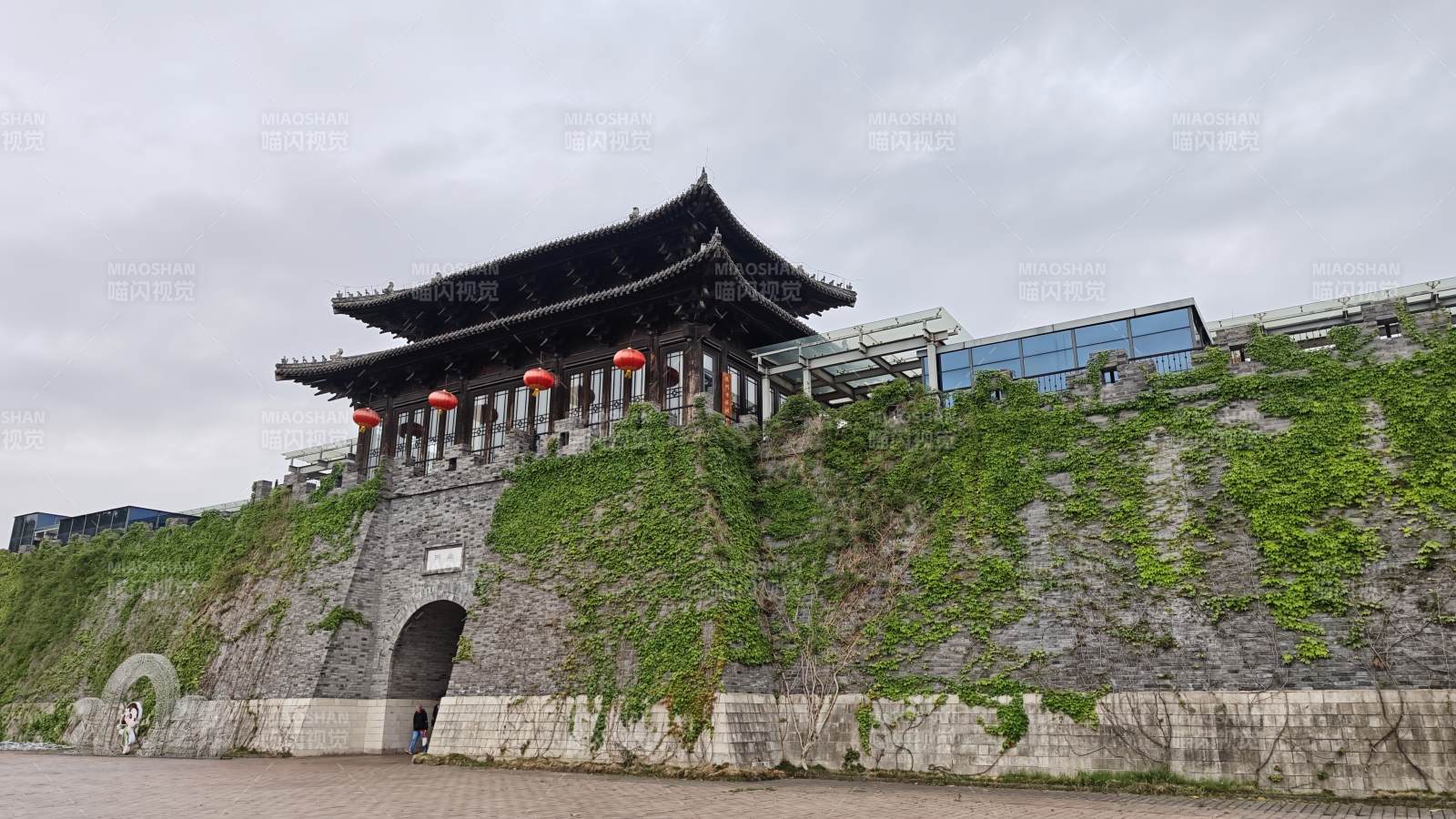 扬州鉴真路樱花大道古墙城楼 绿藤缠绕图片
