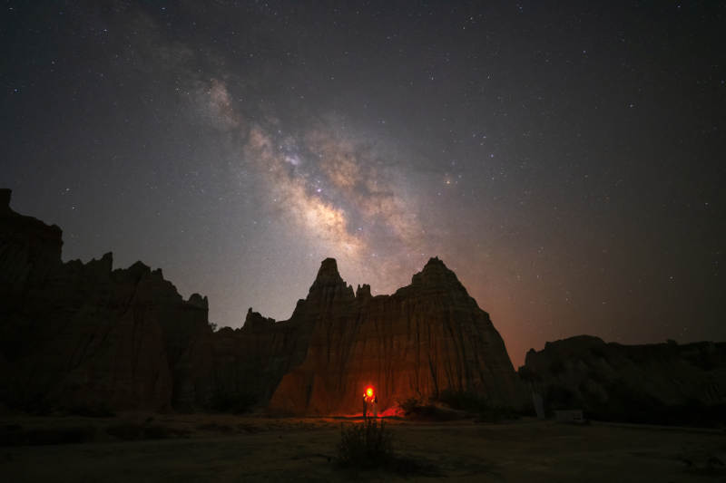 星空下的荒漠篝火夜图片