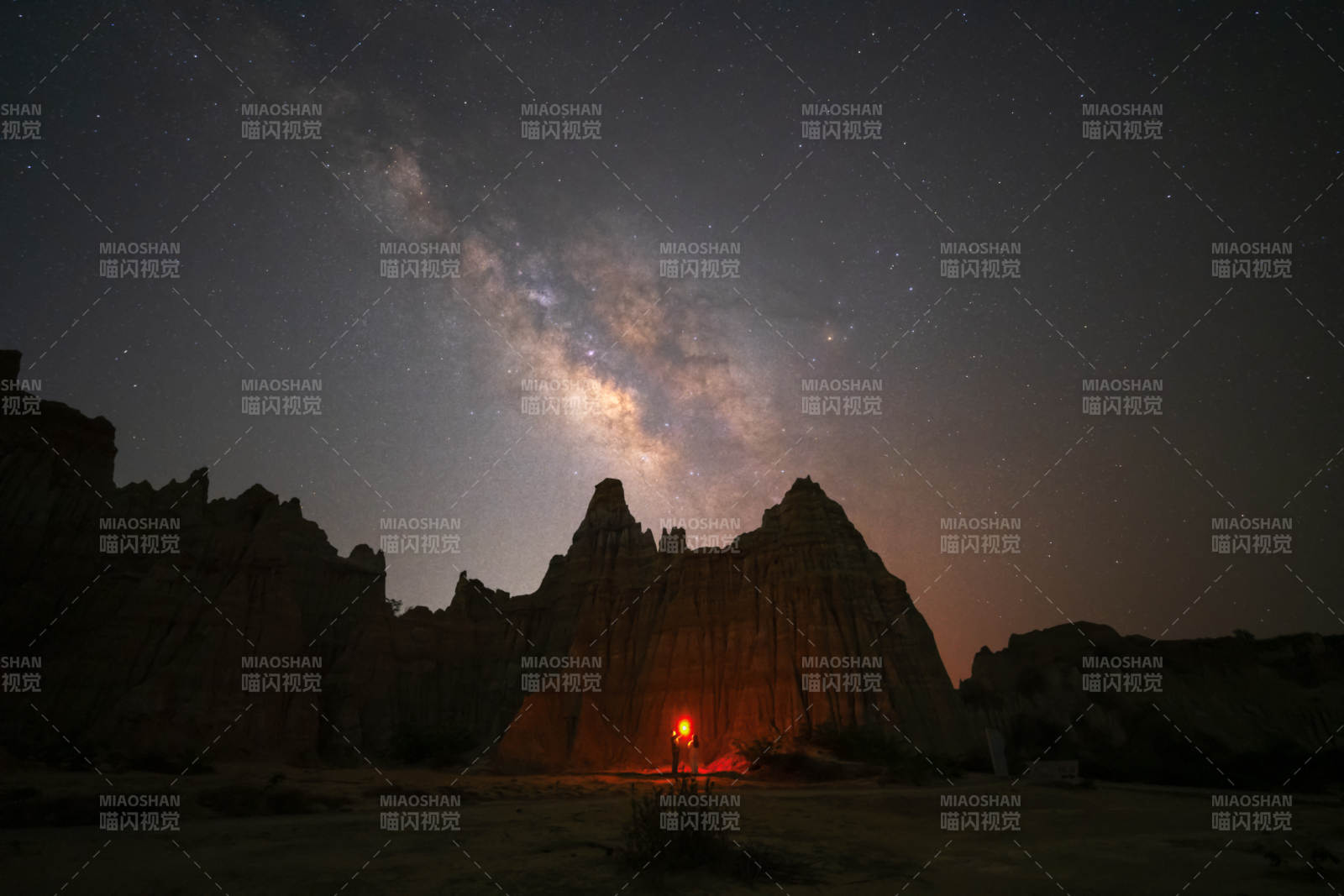 星空下的荒漠篝火夜图片