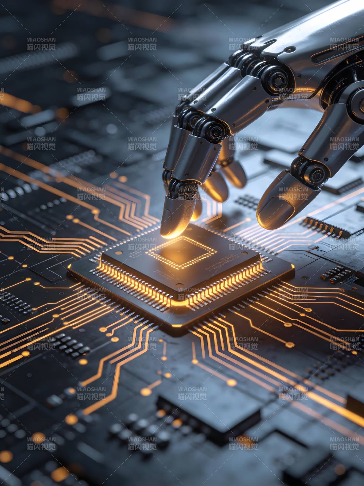 机械手触碰芯片 科技未来感图片