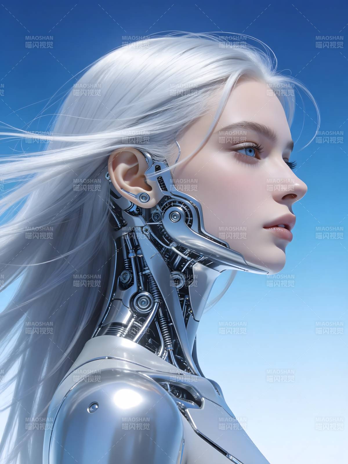 银发机械姬侧颜特写图片