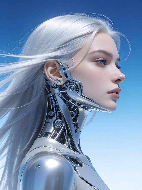 银发机械姬侧颜特写图片