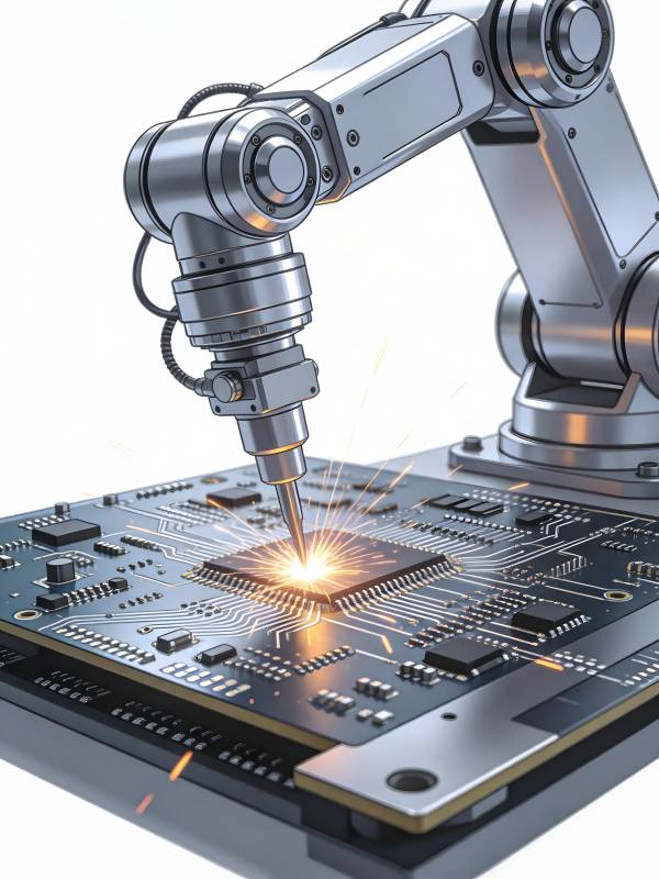 机械臂焊接芯片火花四溅图片