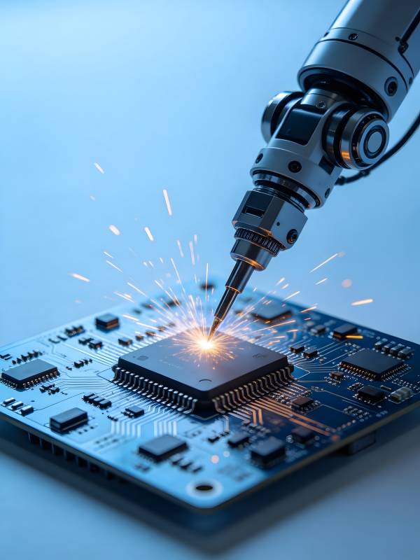 机械臂焊接芯片火花四溅图片