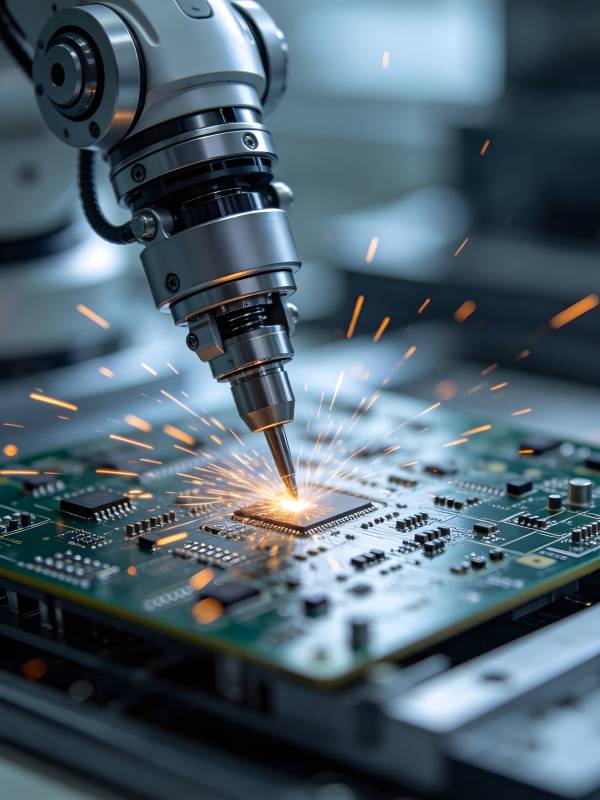 机械臂焊接电路板火花四溅图片