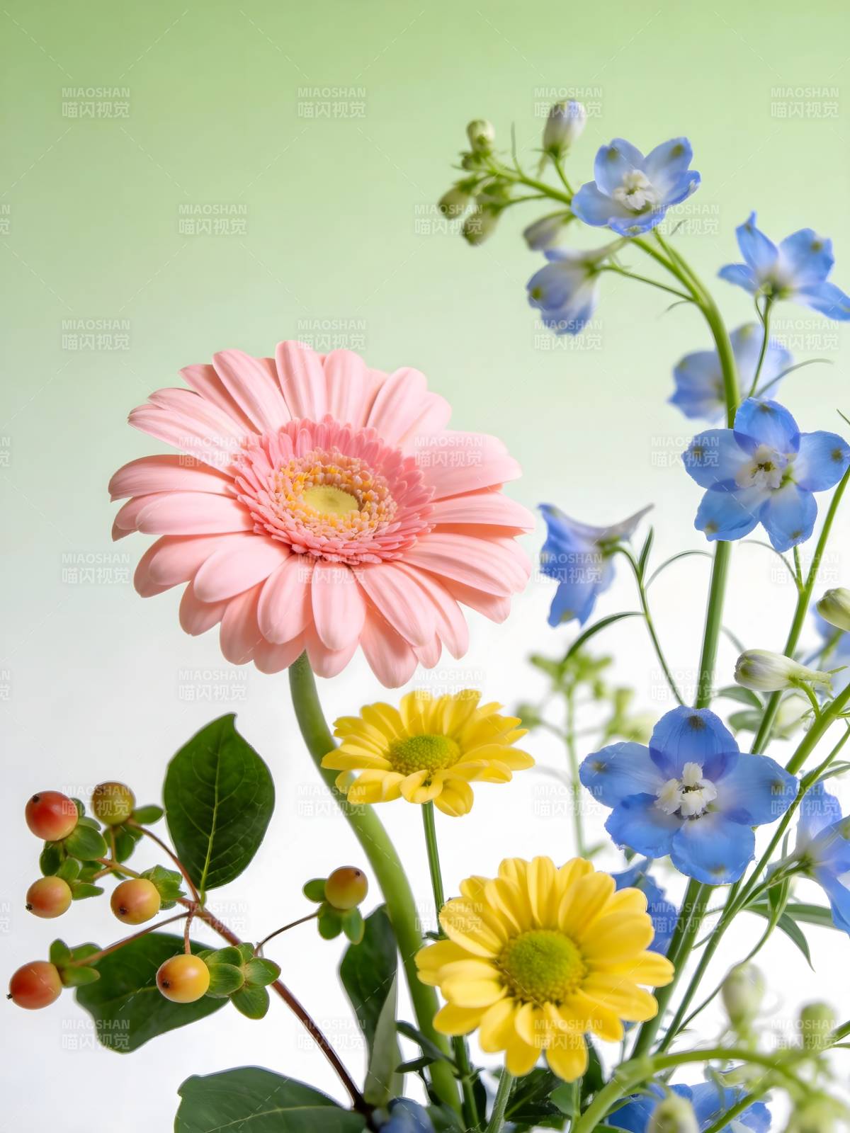 粉黄蓝花束 清新自然美图片