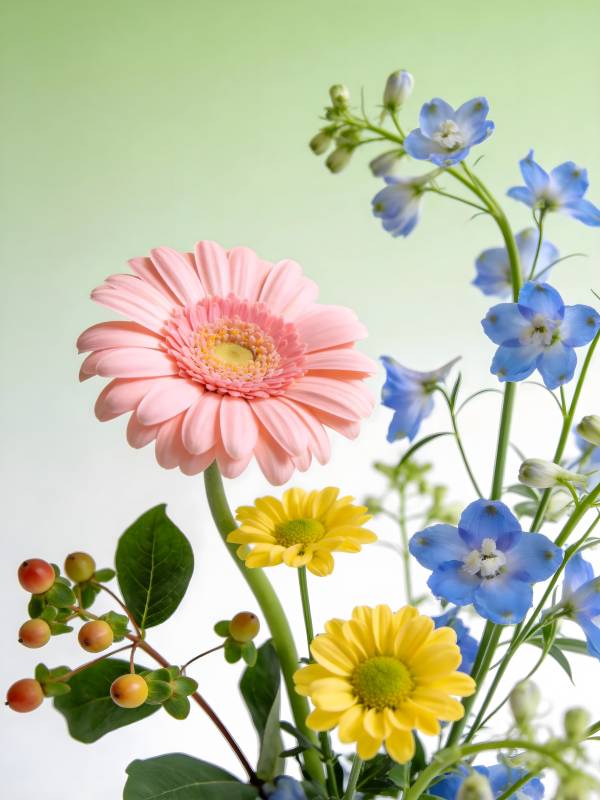 粉黄蓝花束 清新自然美图片