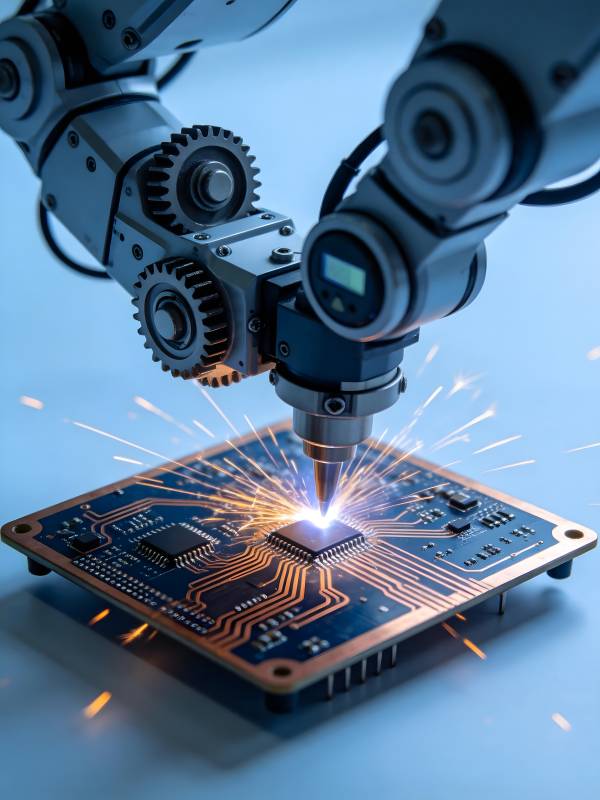 机械臂焊接芯片火花四溅图片