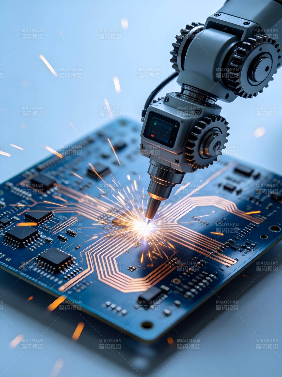 机械臂焊接电路板火花四溅图片
