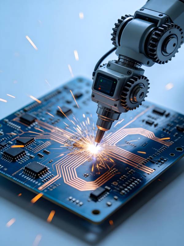 机械臂焊接电路板火花四溅图片