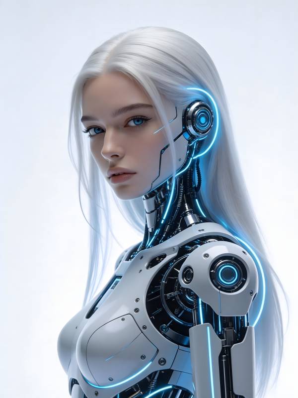 银发蓝光女机器人图片