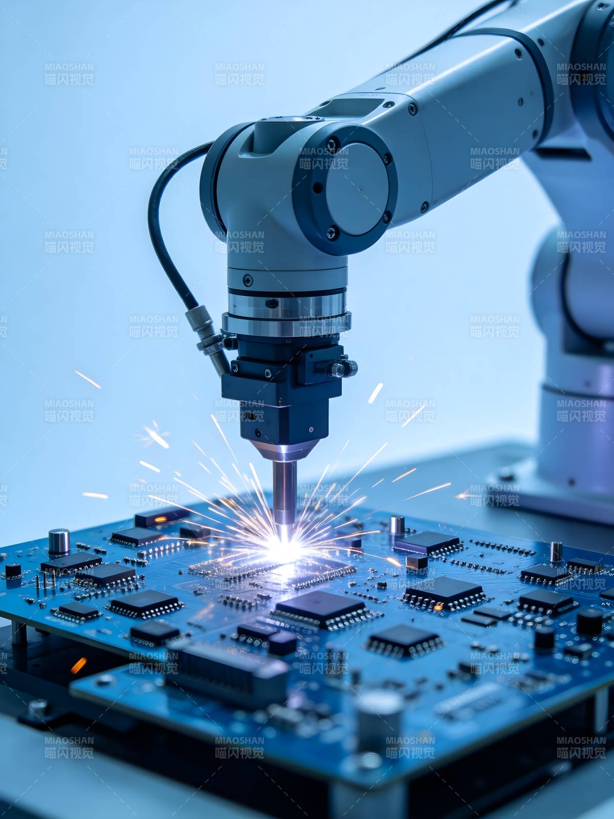 机械臂焊接电路板火花四溅图片