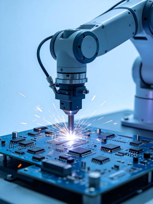 机械臂焊接电路板火花四溅图片