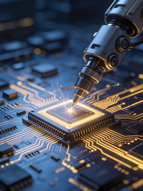 机械臂焊接芯片火花四溅图片