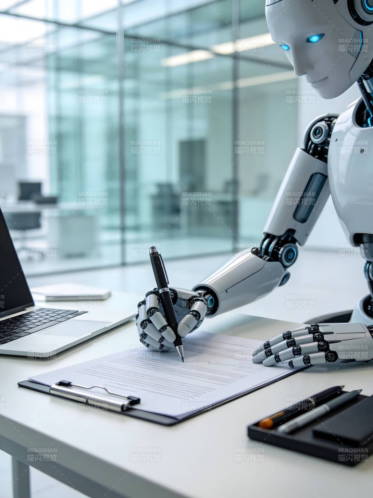 机器人办公签署文件图片